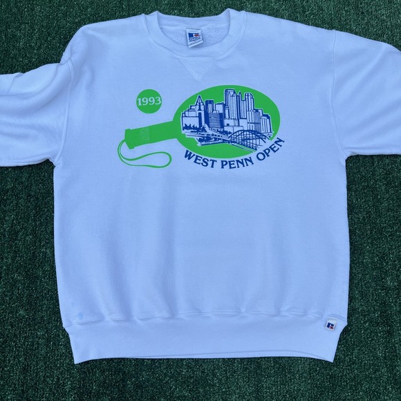 VTG Russell Athletic Sweatshirt Mens Large White Boxy West Penn Open Tennis 90s - Picture 2 of 11